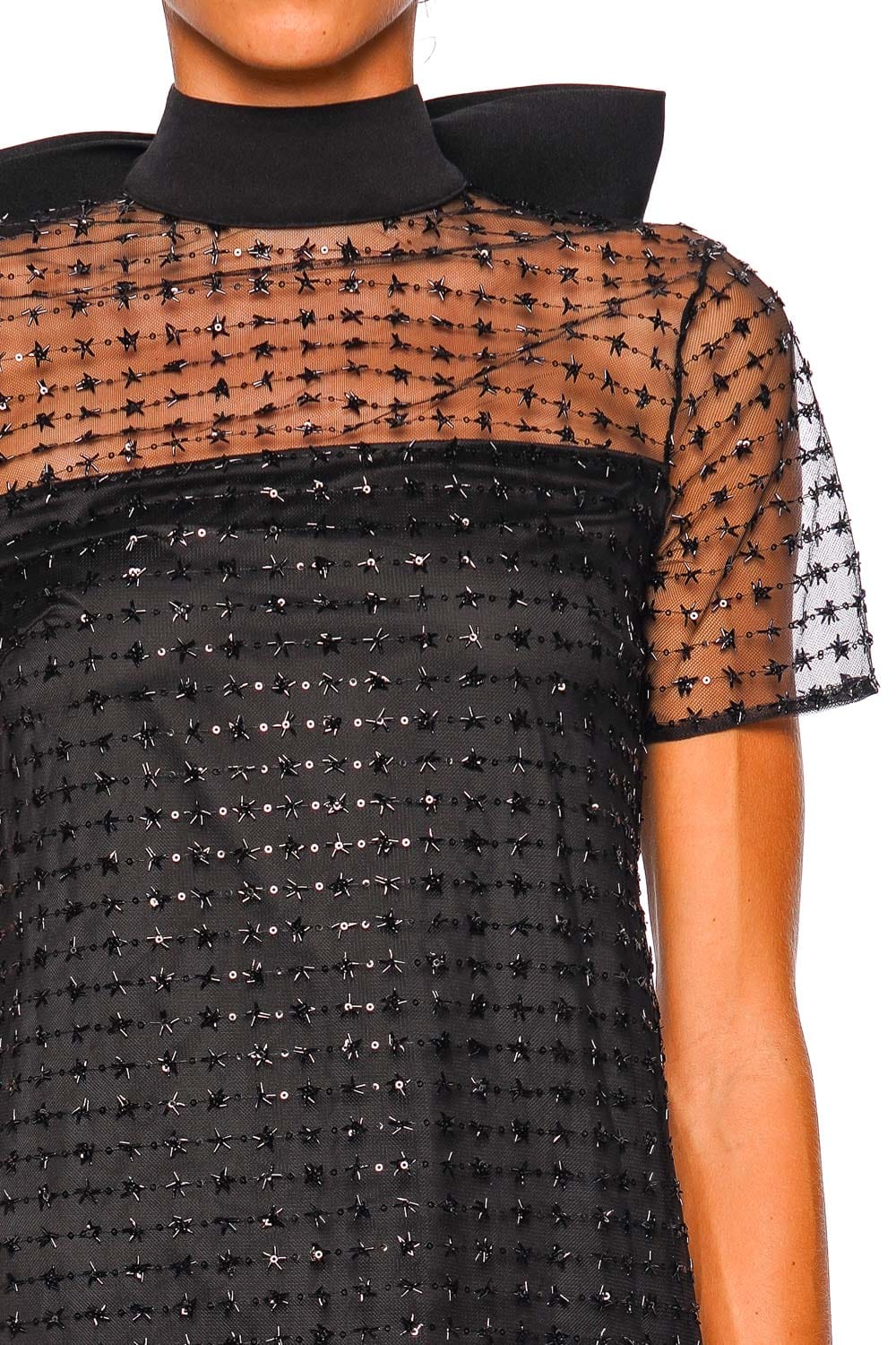 Staud Ilana Stardust Onyx Mini Dress with Bow Detail