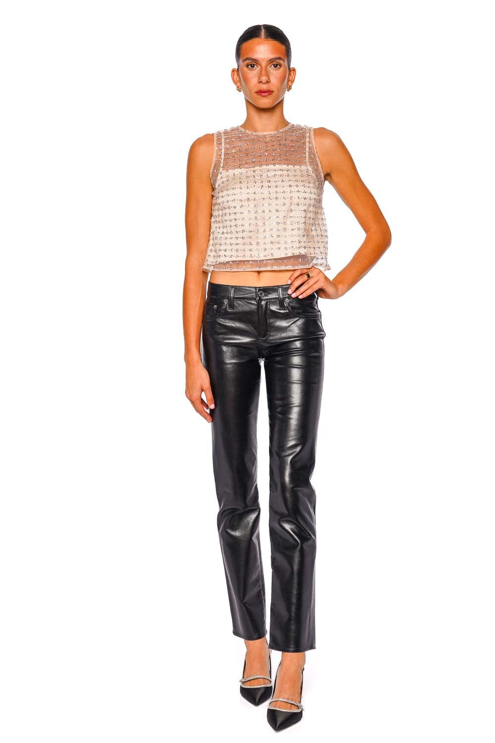 Staud Seraphina Stardust Sleeveless Sheer Top