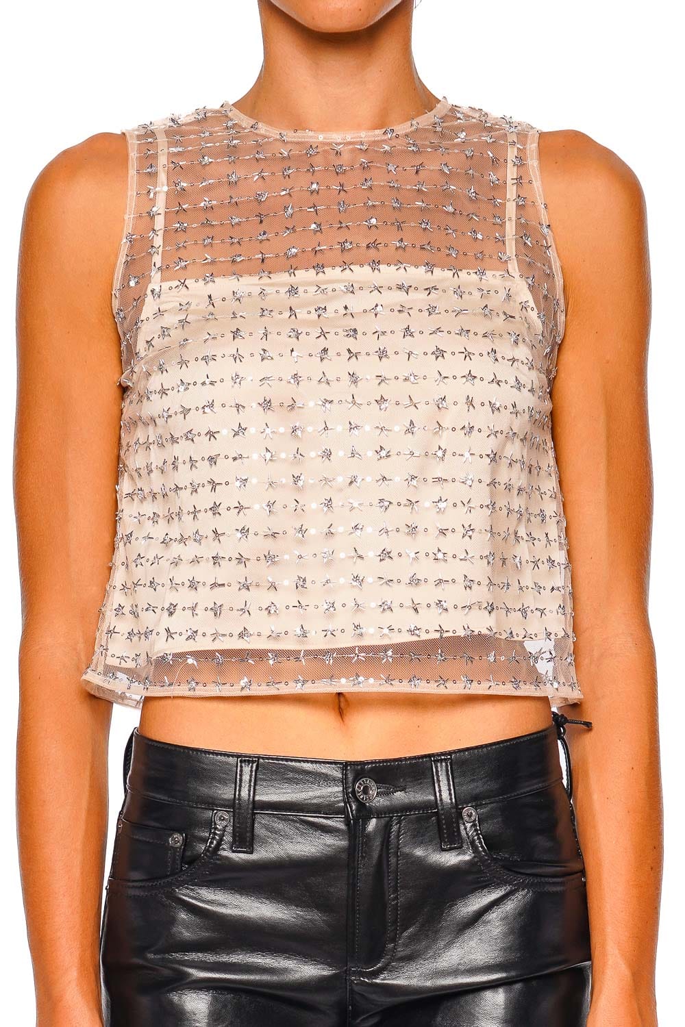 Staud Seraphina Stardust Sleeveless Sheer Top