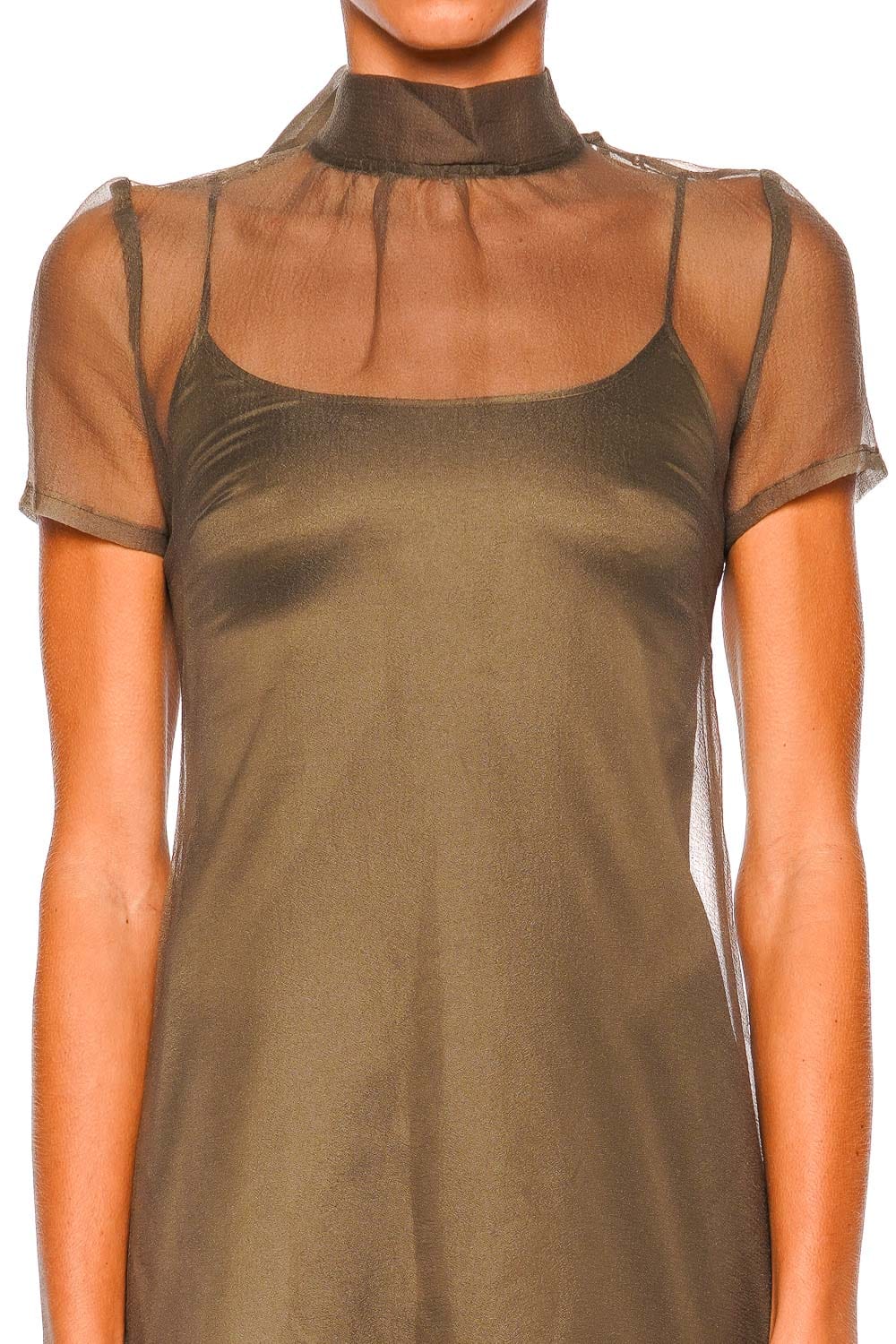 Staud Calluna Thyme Sheer Maxi Dress with Short Sleeves