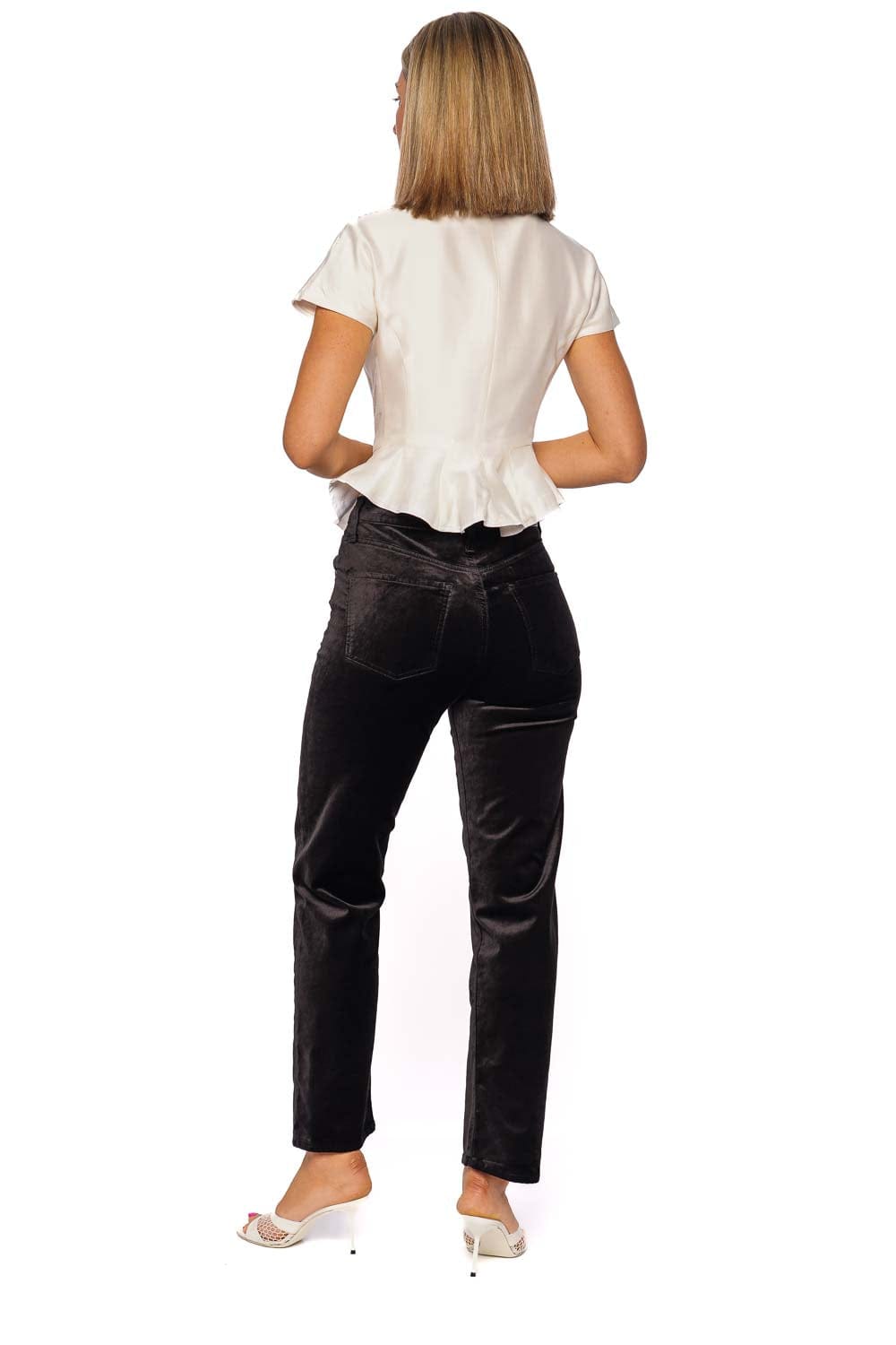 Staud Maelle Ivory Short Sleeve Peplum Top