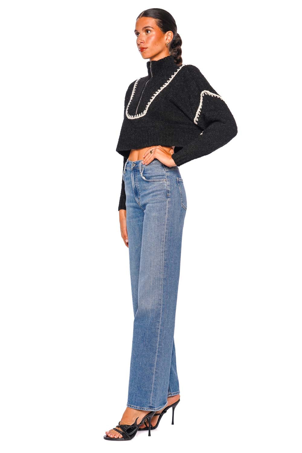 Hampton Black Contrast Stitch Cropped Sweater