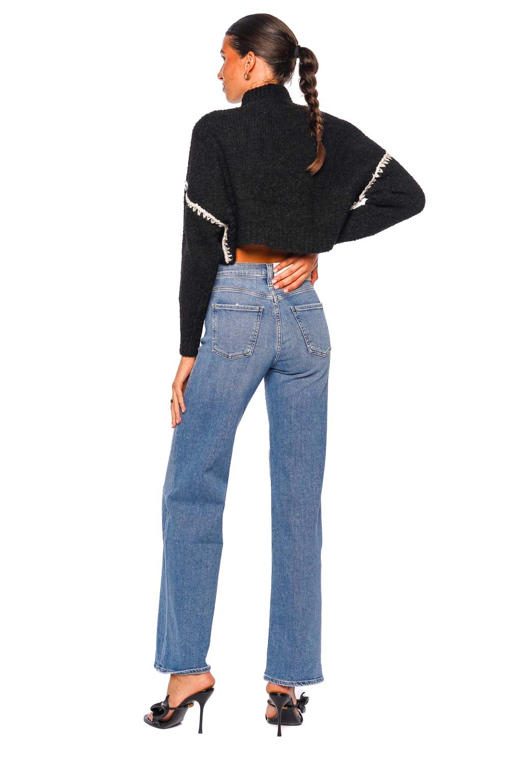 Staud Hampton Black Cropped Sweater with Long Sleeves