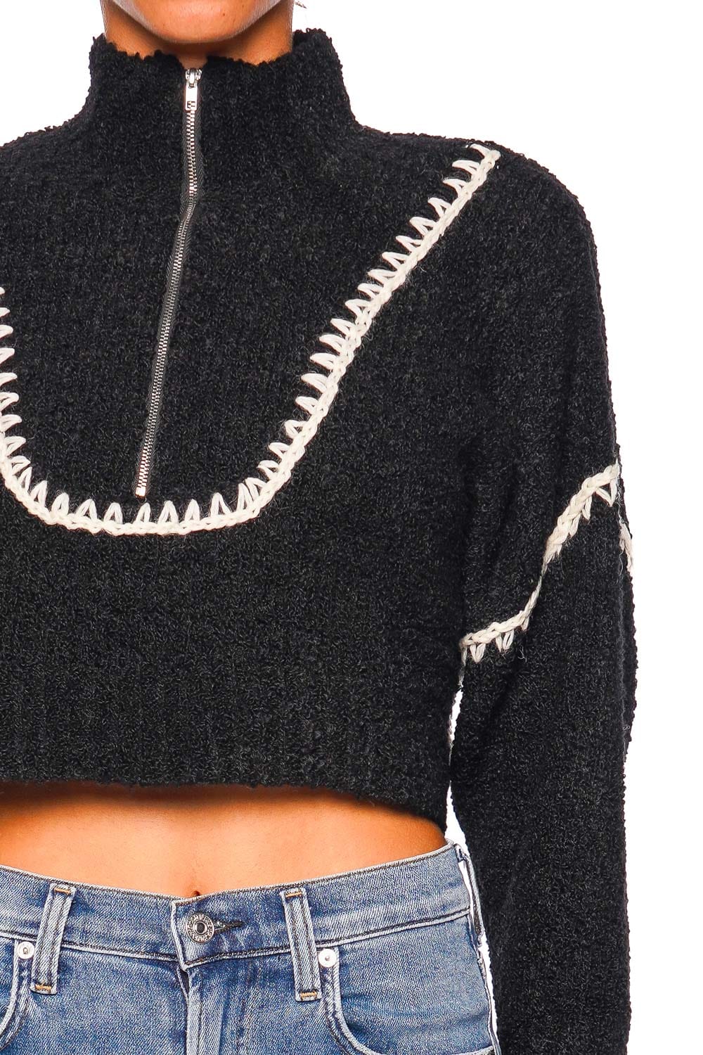 Staud Hampton Black Cropped Sweater with Long Sleeves