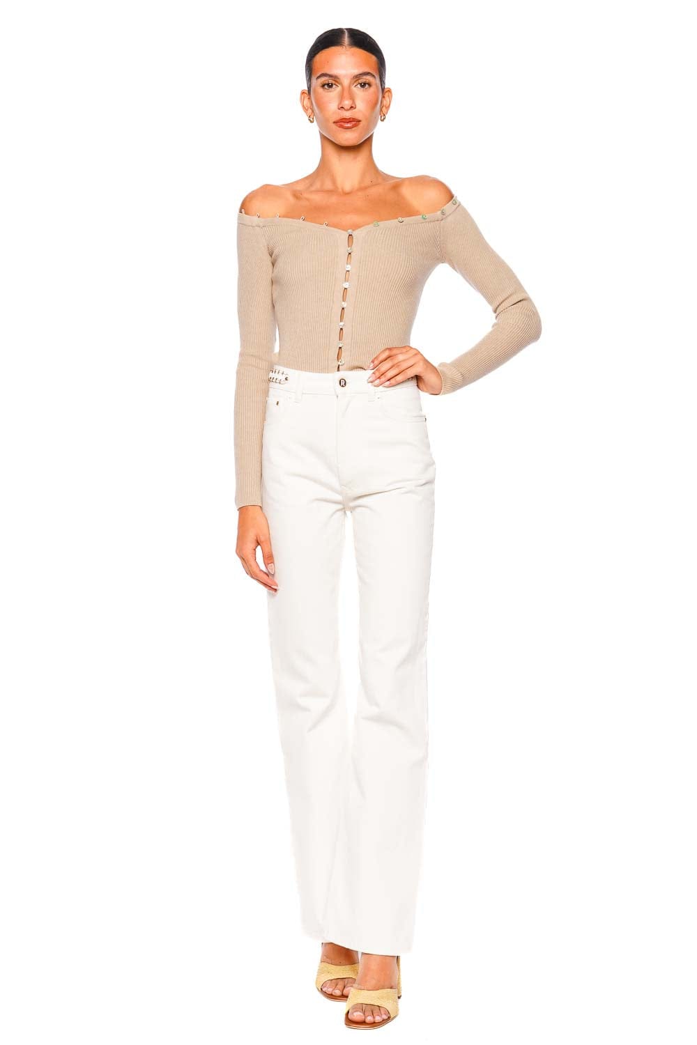 Staud Keaton Fawn Off-Shoulder Sweater