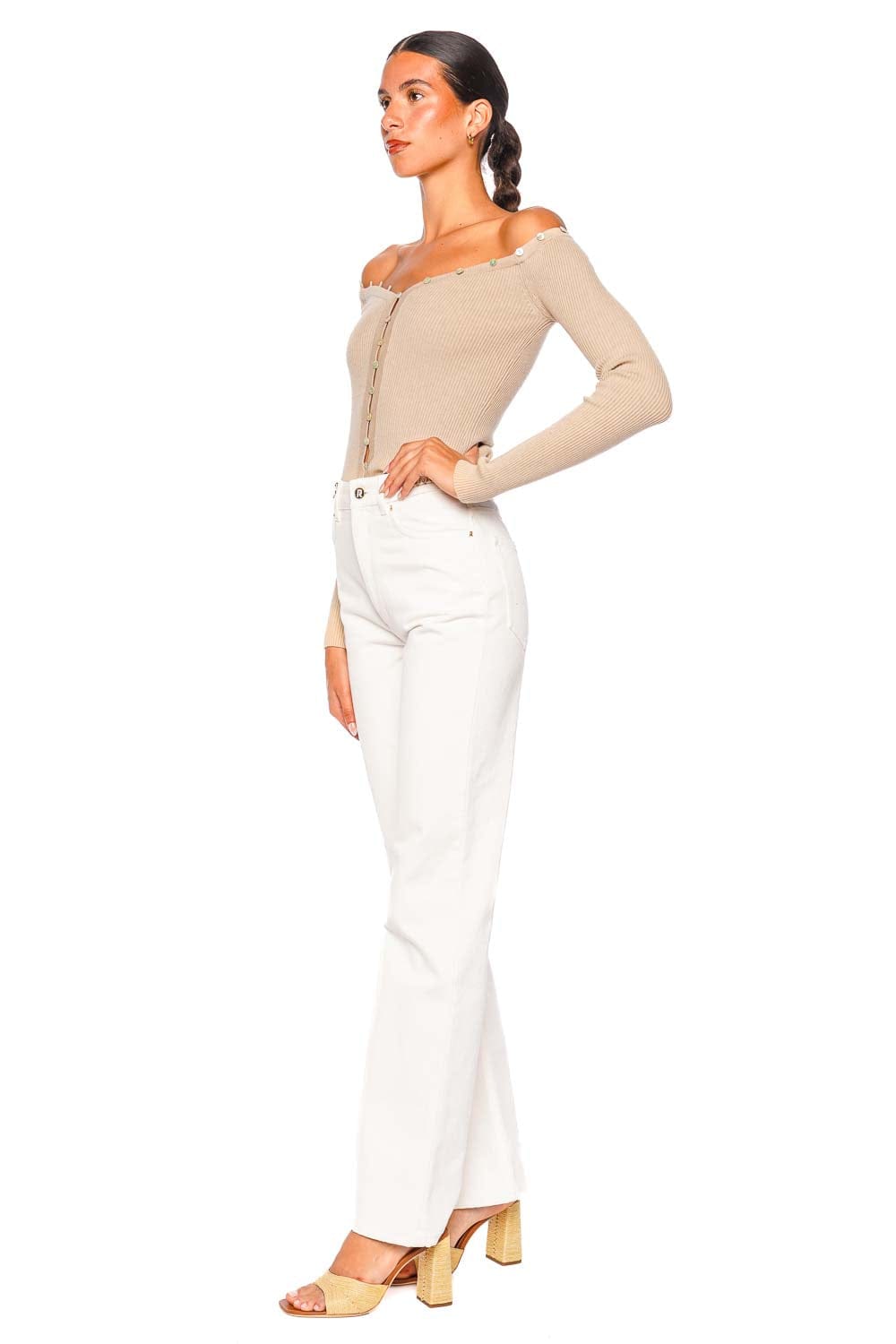 Staud Keaton Fawn Off-Shoulder Sweater