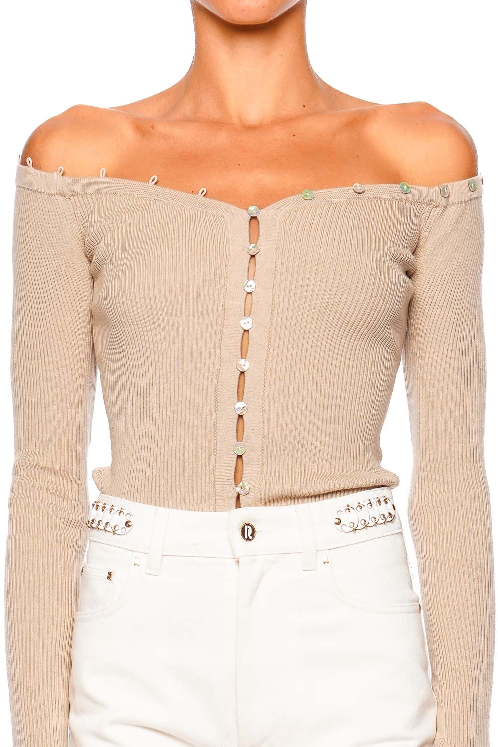 Staud Keaton Fawn Off-Shoulder Sweater