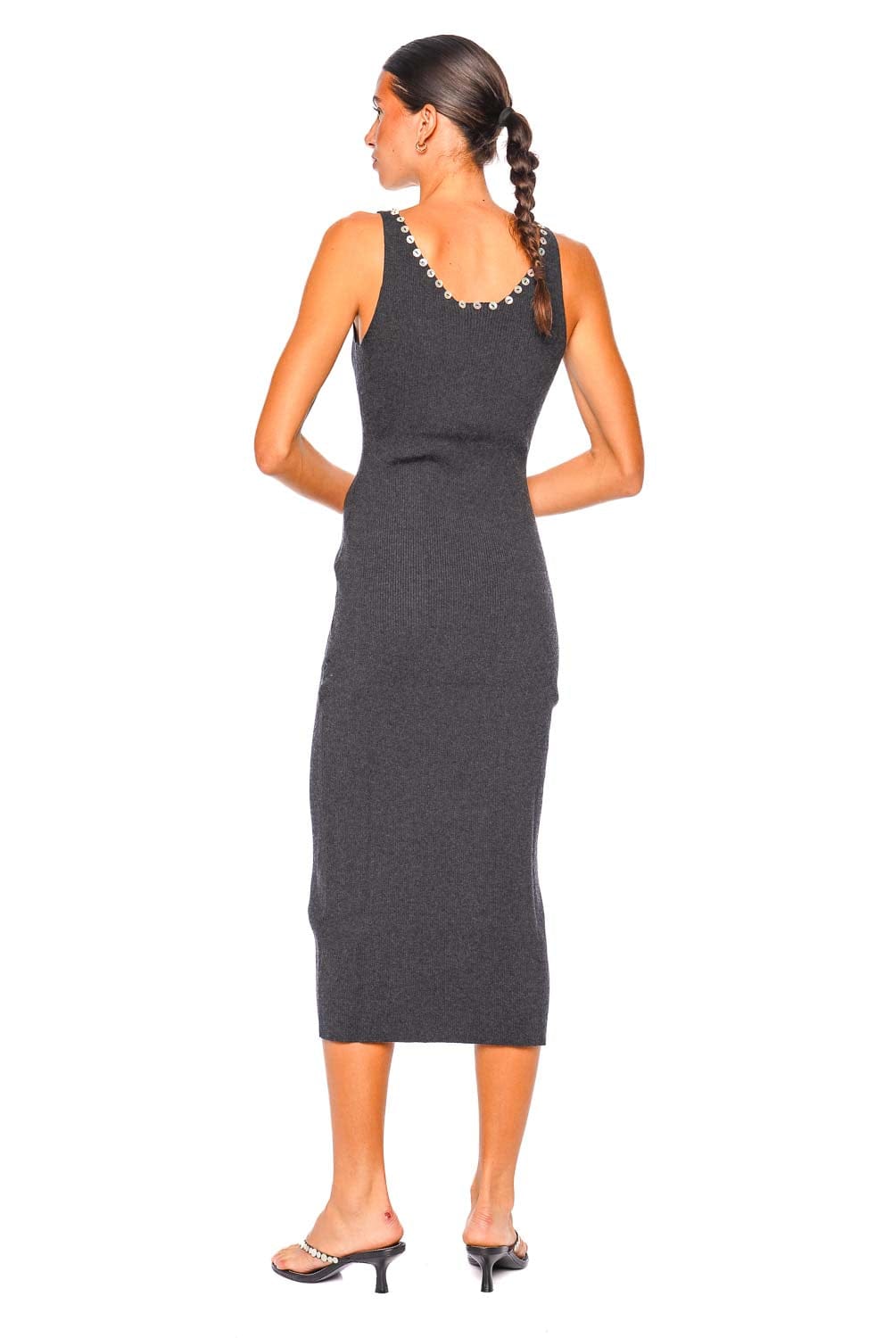 Staud Neva Charcoal Sleeveless Midi Dress