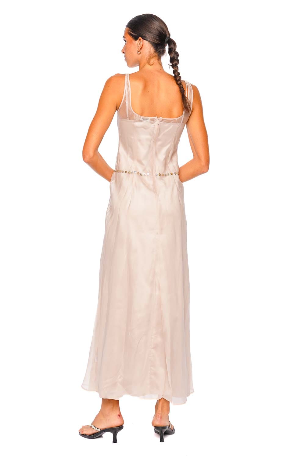 Staud Greta Fawn Silk Maxi Dress with Thin Straps