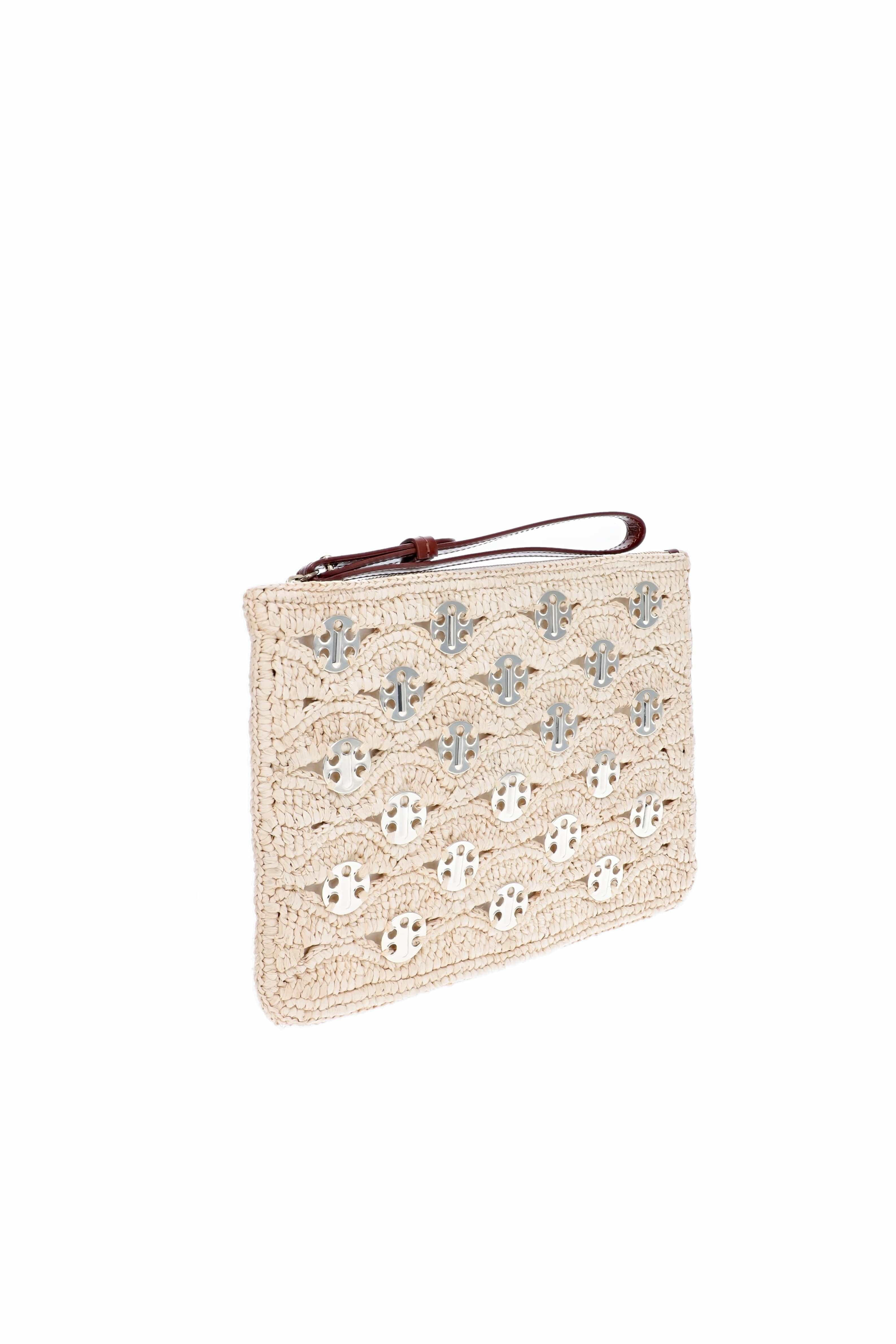 Rabanne Natural Raffia Gold 1969 Embellished Pouch