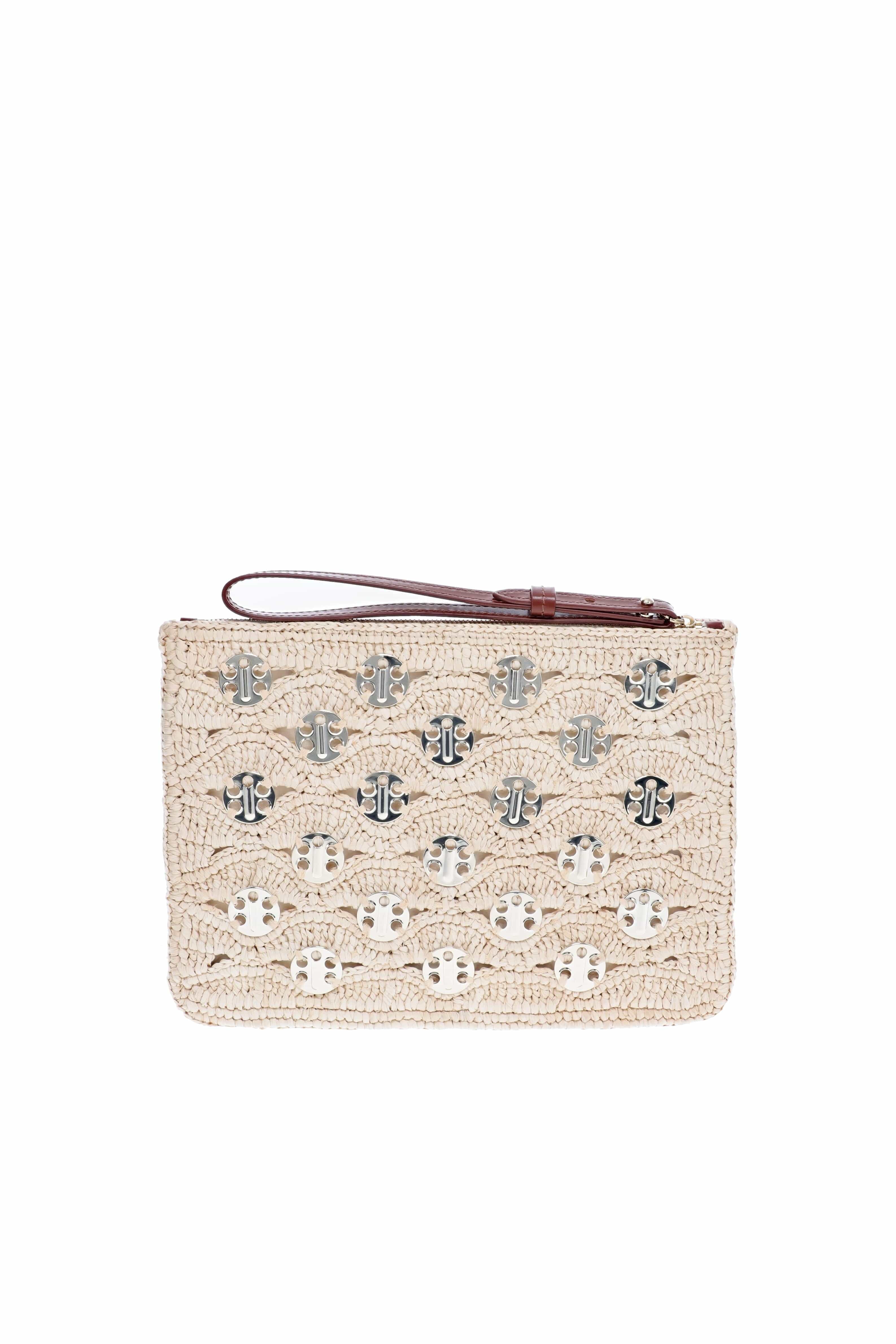 Rabanne Natural Raffia Gold 1969 Embellished Pouch