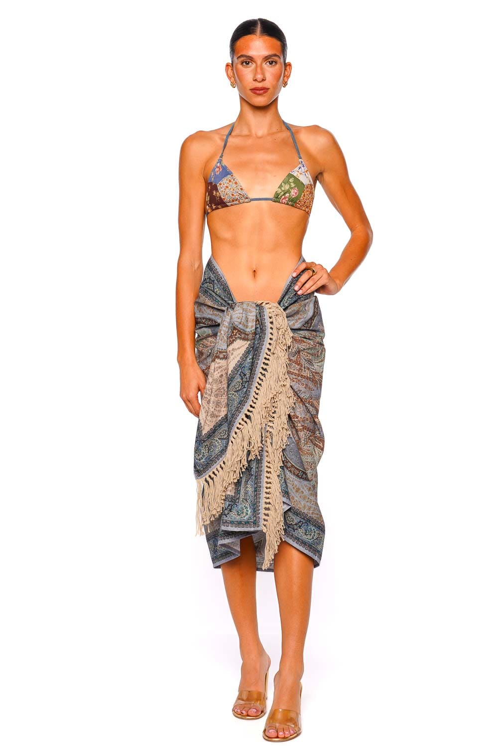 ZIMMERMANN Tapestry Blue Multi Printed Cotton Towel with Fringe Detail