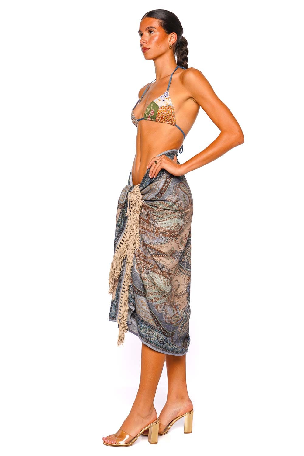 ZIMMERMANN Tapestry Blue Multi Printed Cotton Towel with Fringe Detail