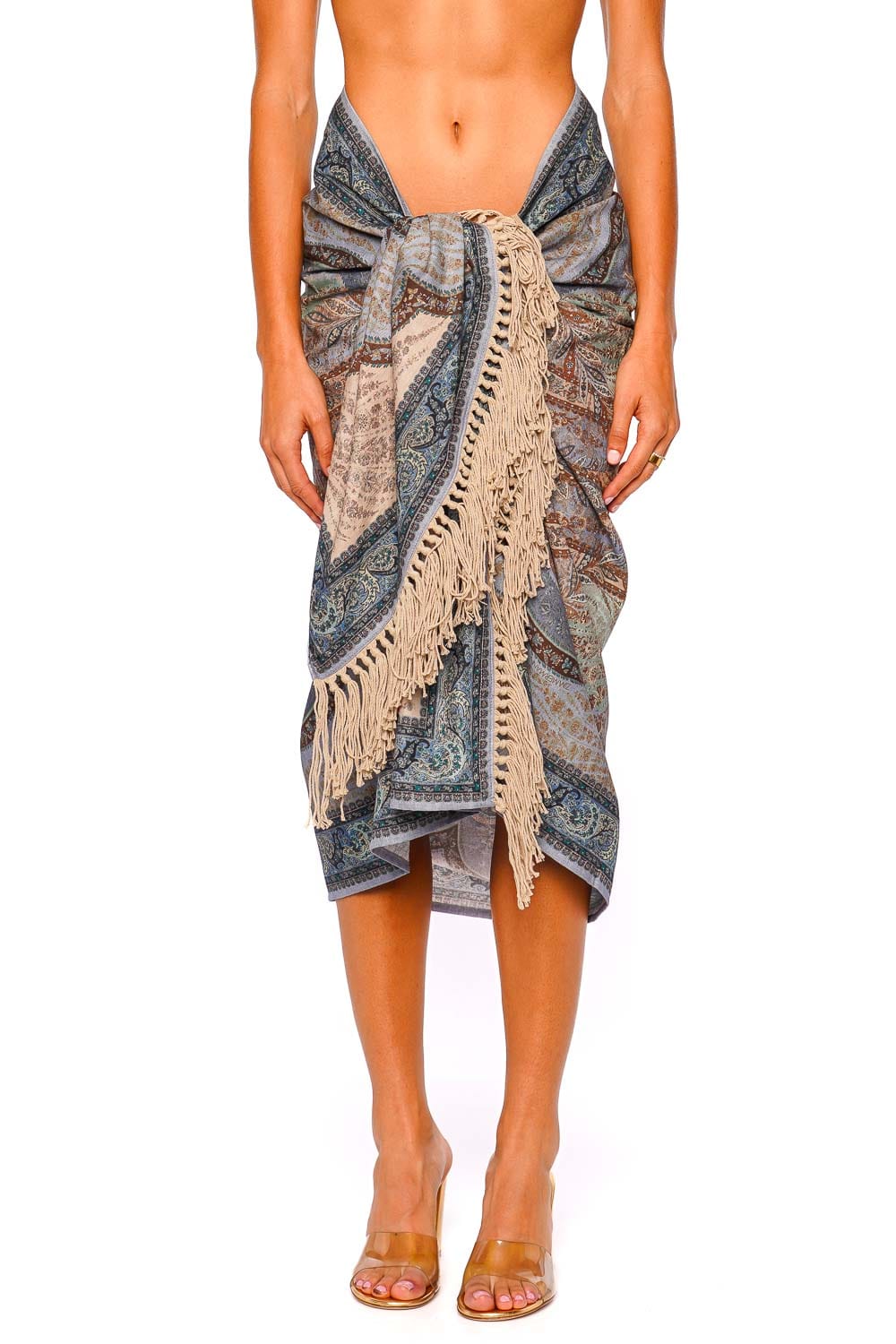 ZIMMERMANN Tapestry Blue Multi Printed Cotton Towel with Fringe Detail