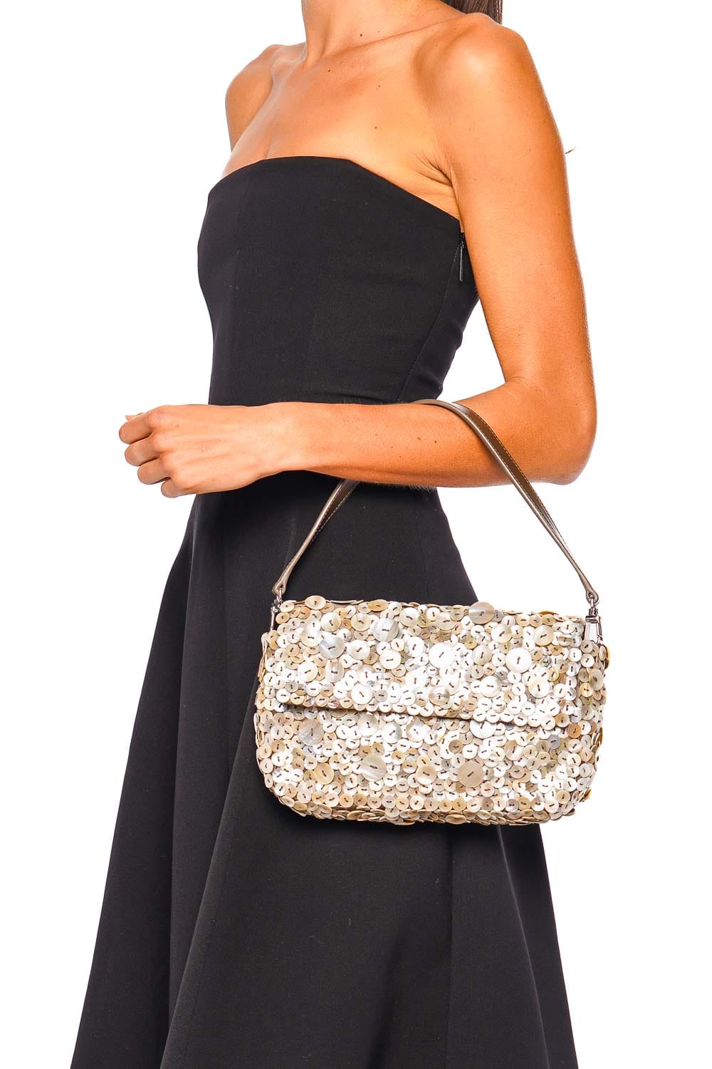 Staud Timmy Sequined Convertible Shoulder Bag Mother of Pearl