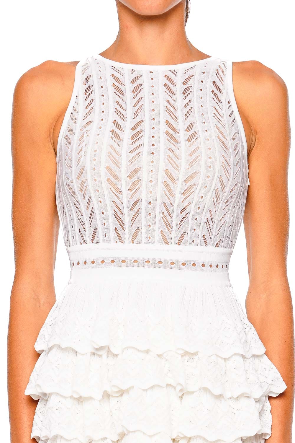 VALENTI Victoria White Sleeveless Lace Skater Mini Dress