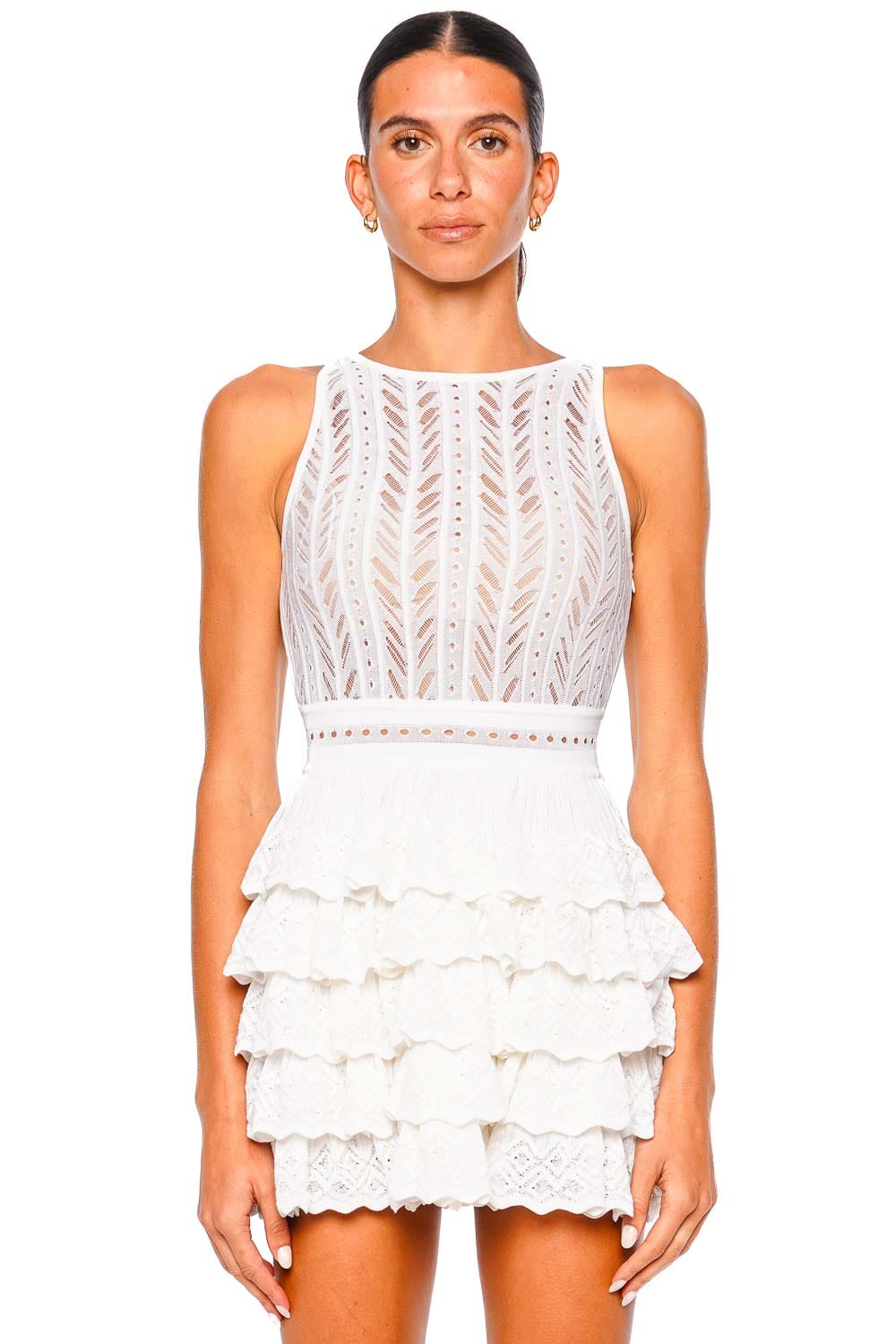 VALENTI Victoria White Sleeveless Lace Skater Mini Dress