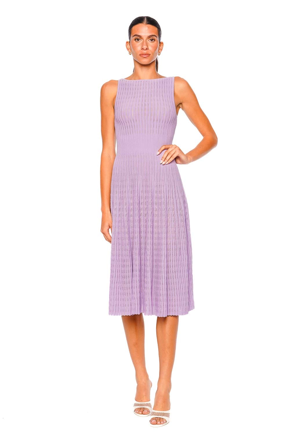 VALENTI Lilac Sleeveless Pleated Midi Dress