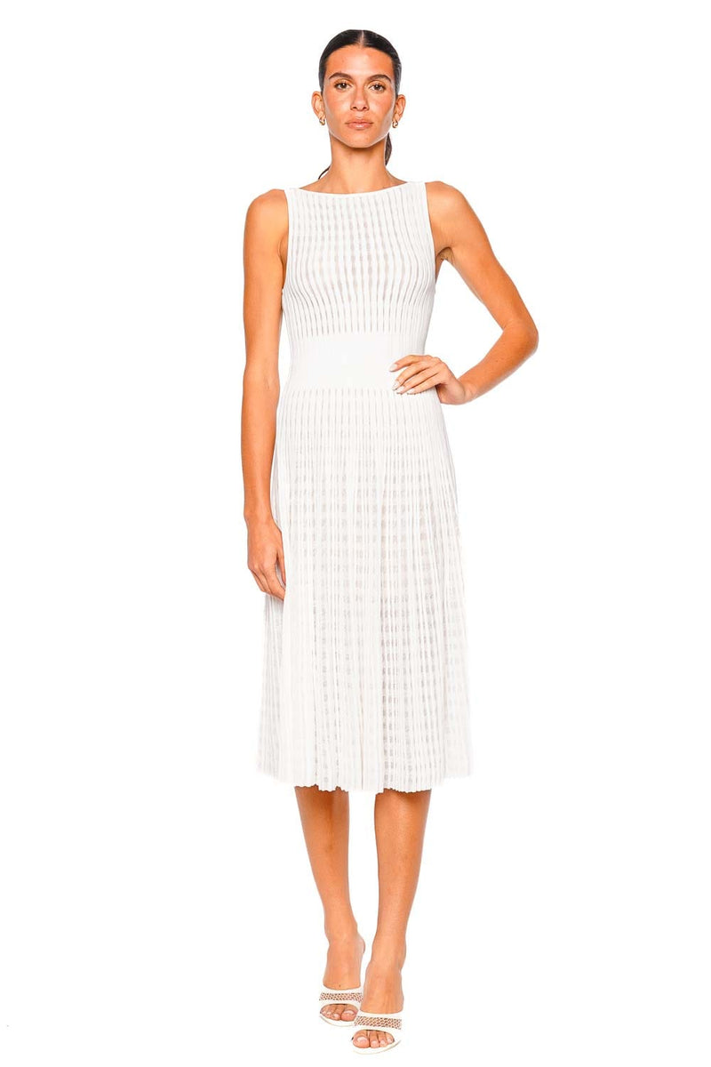 Valenti Isabella White Sleeveless Pleated Knit Midi Dress