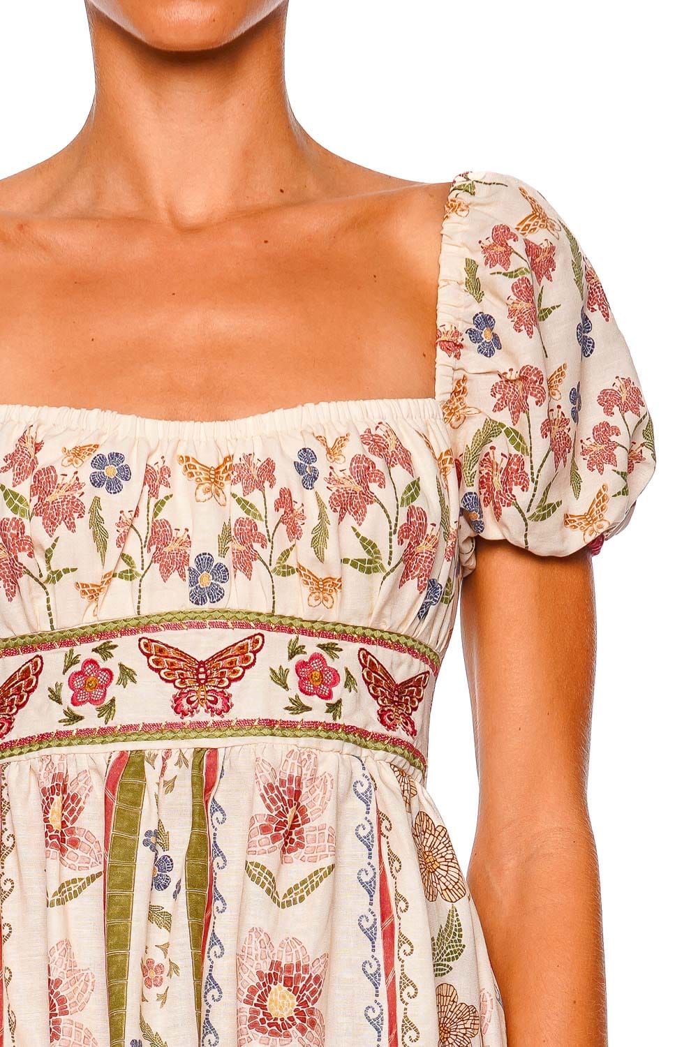 Rosal Fiore Embroidered Puff Sleeve Mini Dress