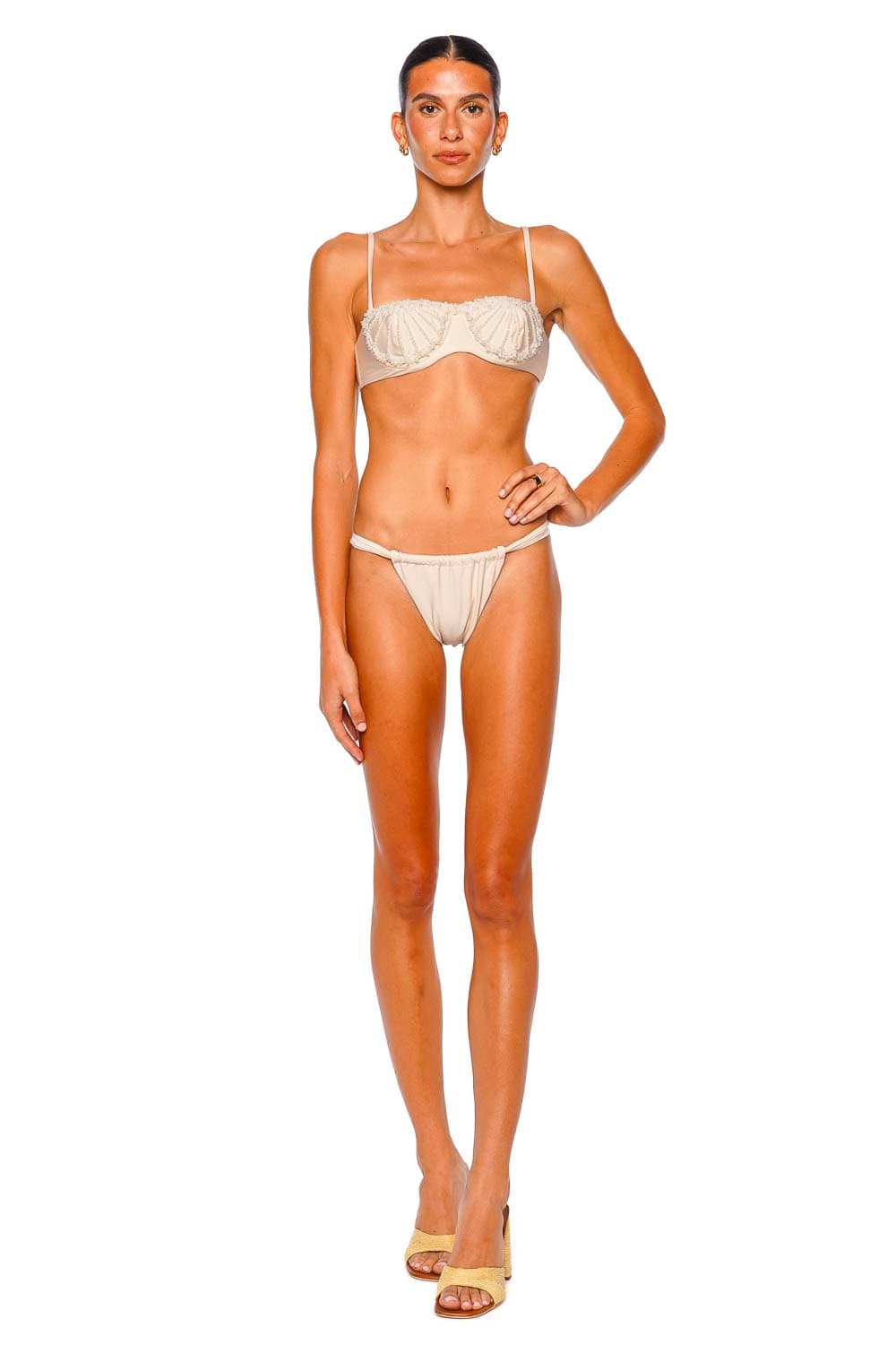 PatBO Golden Dune Off White Embroidered Bikini Top