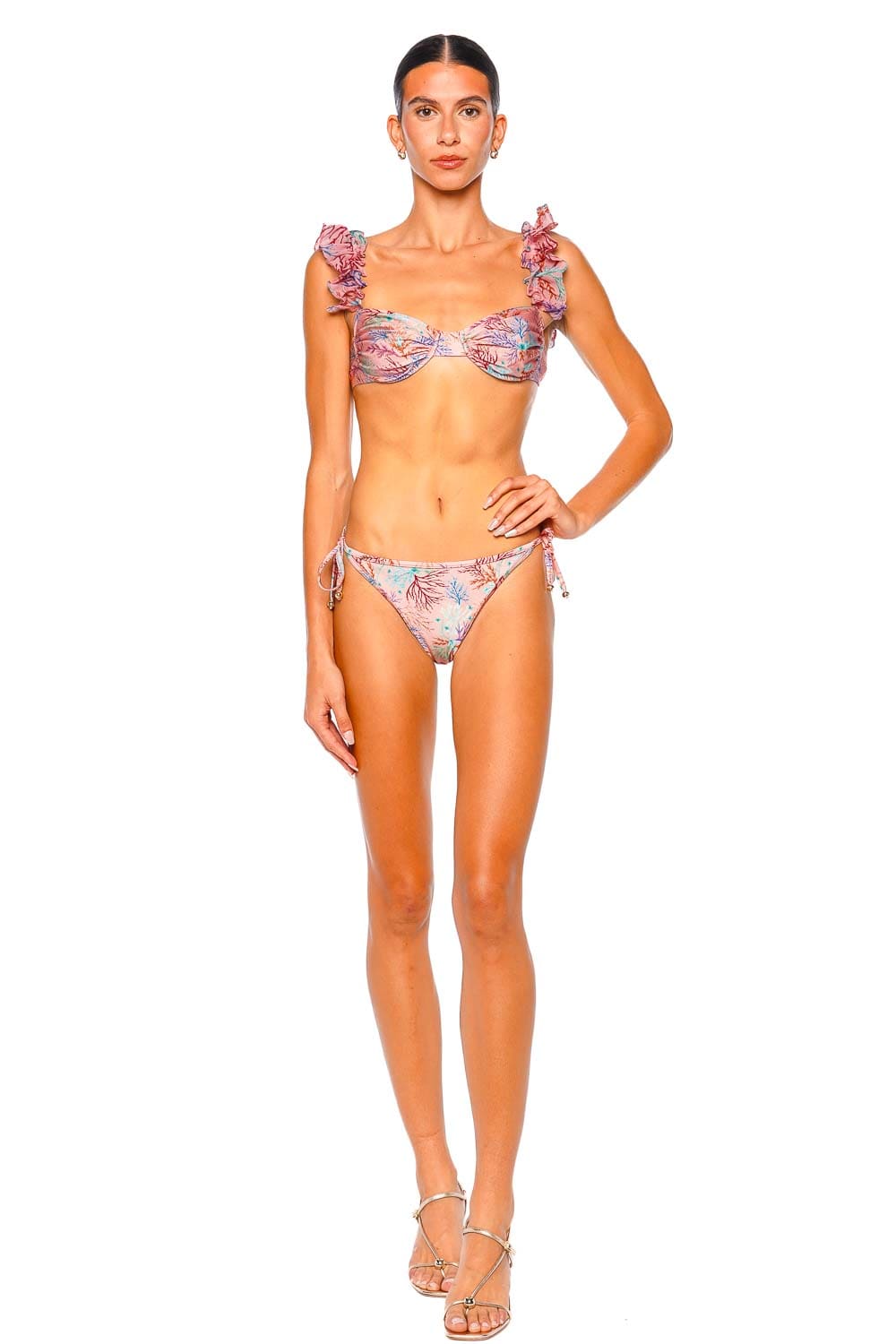 PatBO Seaweed Flutter Pink Ruffle Bikini Top