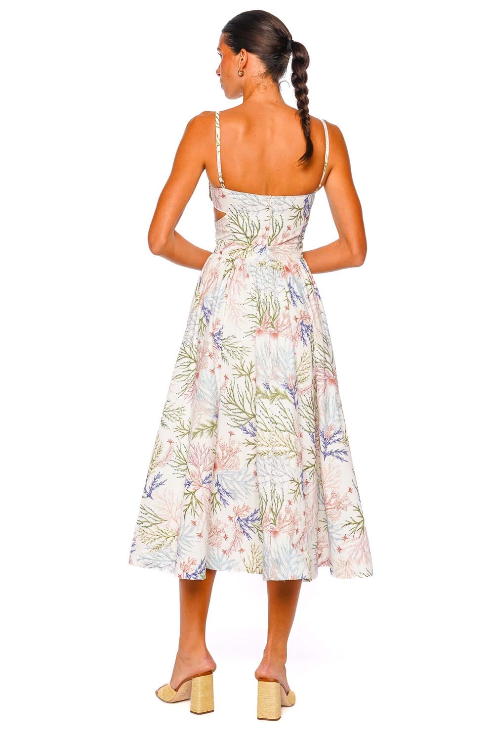 PatBO Off-White Floral Print Sweetheart Midi Dress