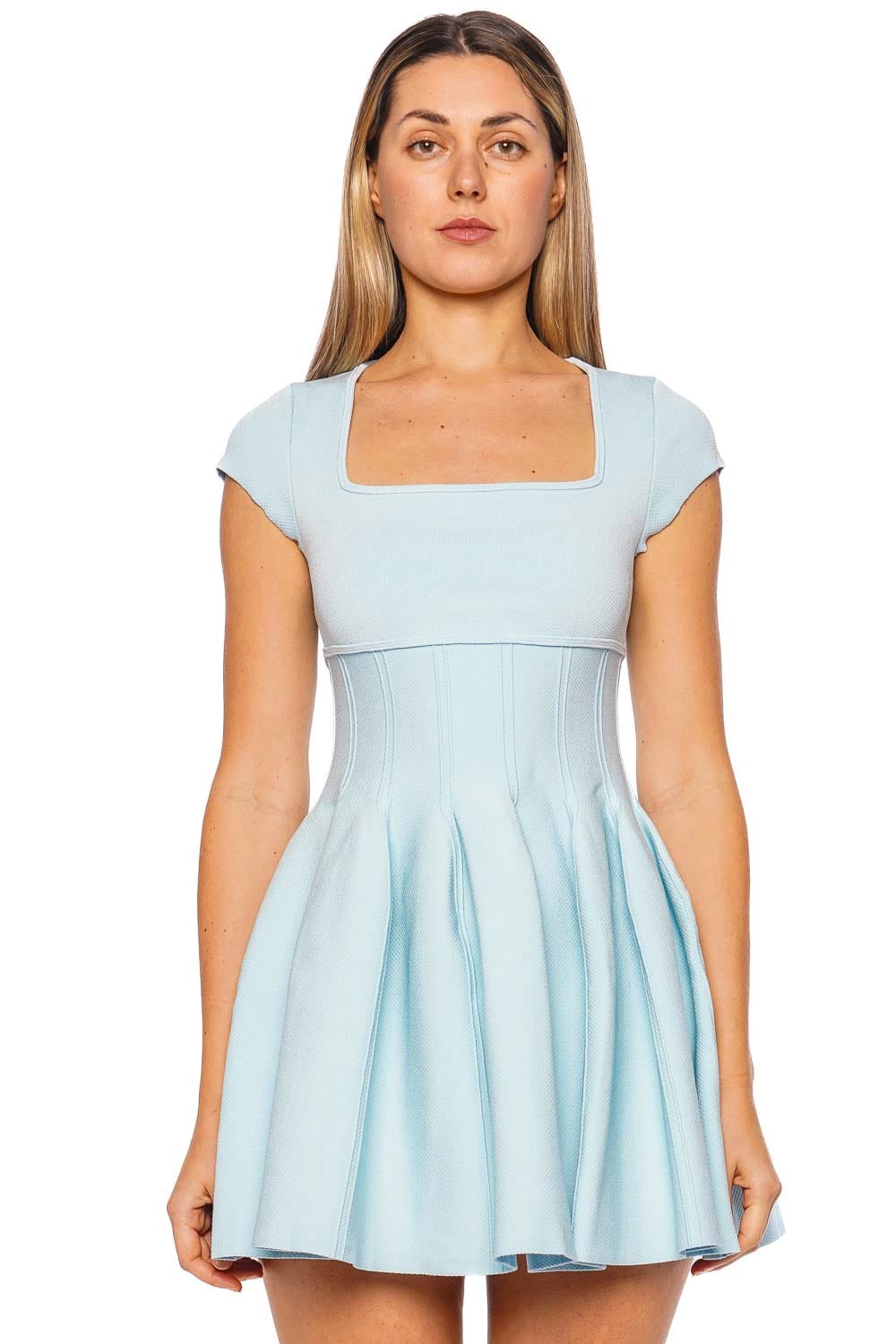 SIMKHAI Gallagher Sky Blue Mini Dress with Cap Sleeves