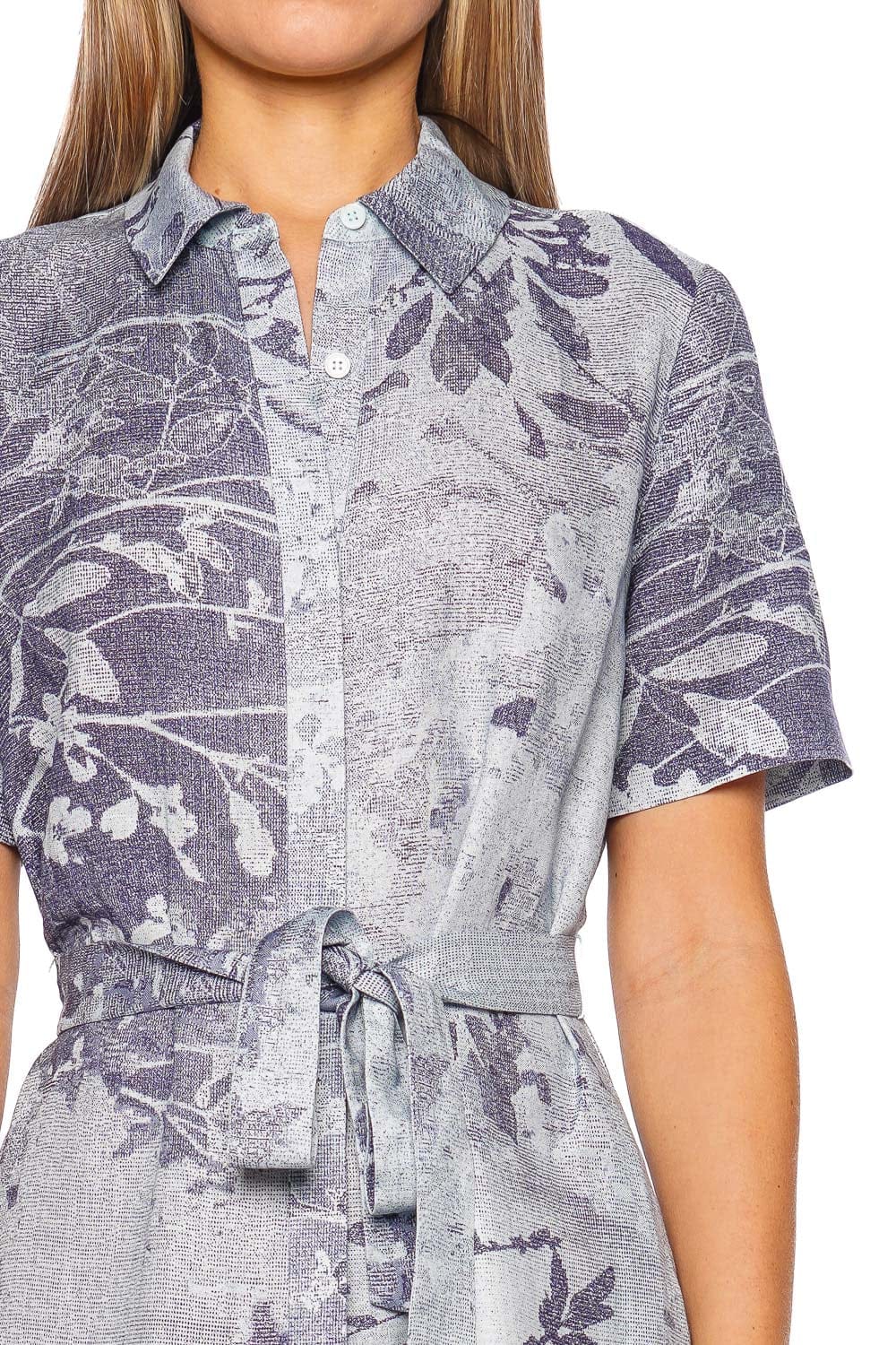 SIMKHAI Audria Sky Floral Belted Short Sleeve Midi Dress