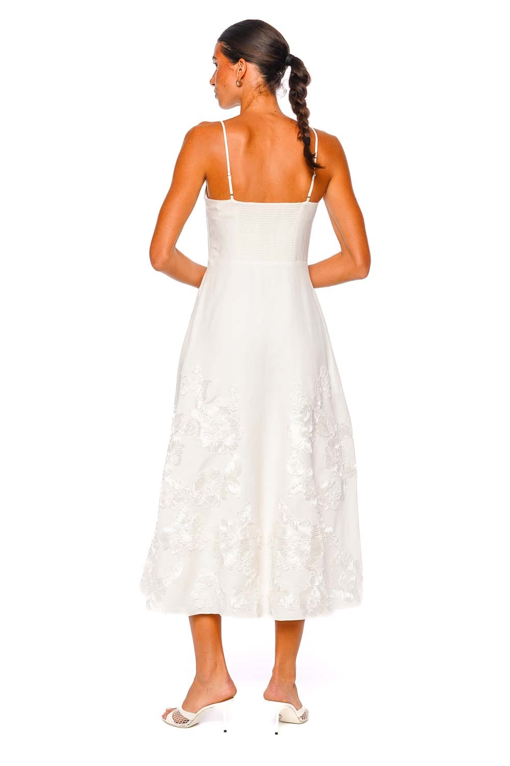 SIMKHAI Annabella Ivory Midi Dress with Spaghetti Straps