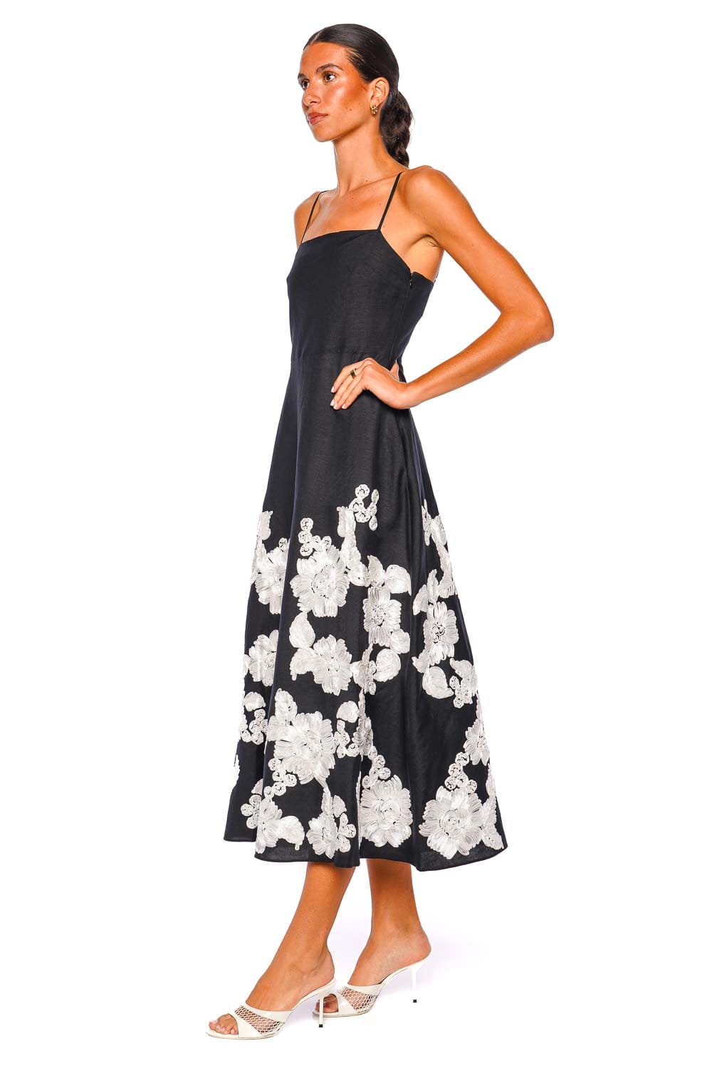 SIMKHAI Annabella Black Multi Spaghetti Strap Midi Dress