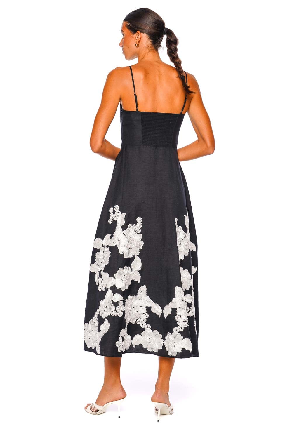 SIMKHAI Annabella Black Multi Spaghetti Strap Midi Dress