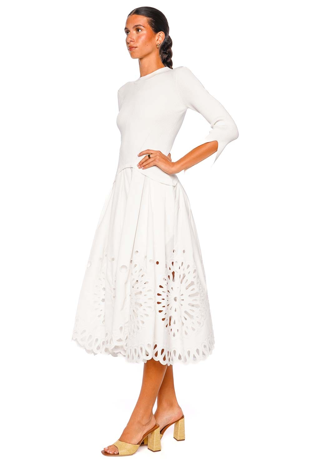 SIMKHAI Daila White Three-Quarter Sleeve Midi Dress