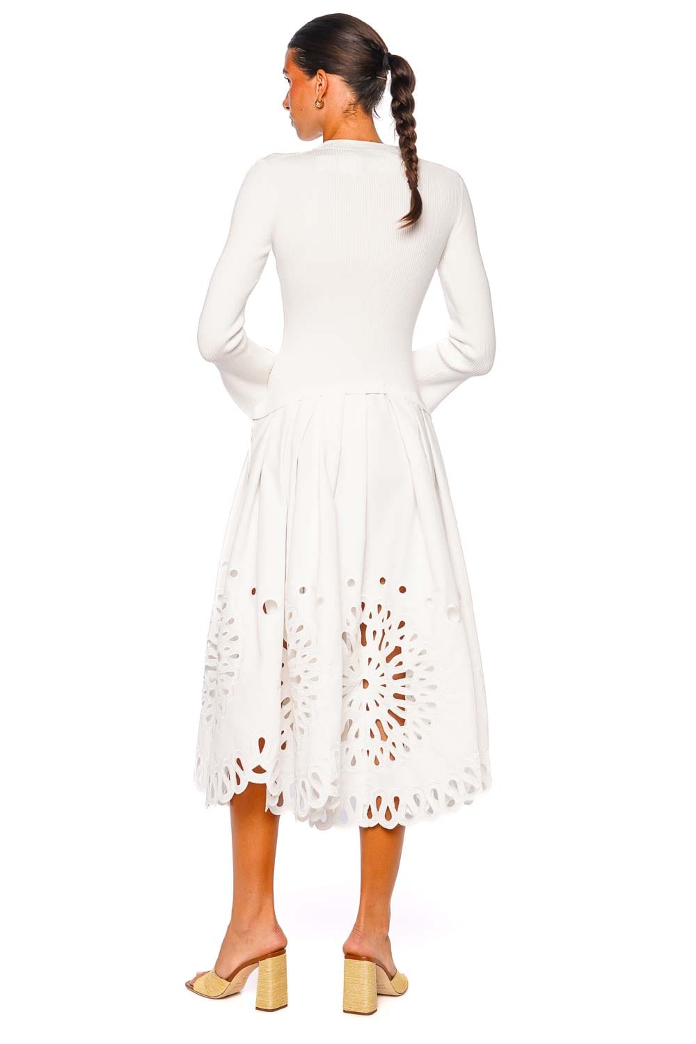 SIMKHAI Daila White Three-Quarter Sleeve Midi Dress