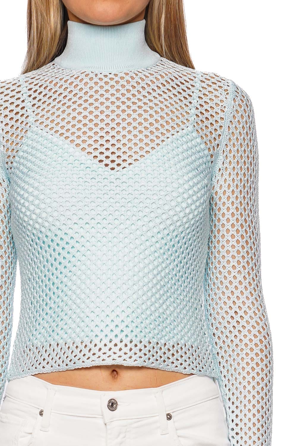 SIMKHAI Bexley Sky Blue Long Sleeve Mesh Top