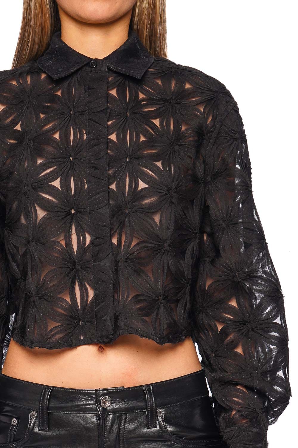 SIMKHAI Anders Black Long Sleeve Sheer Top