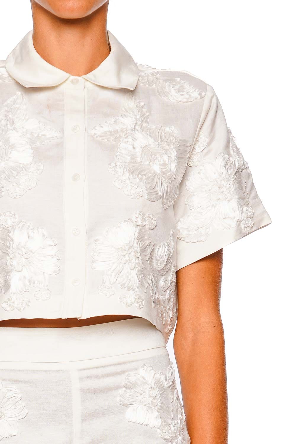 SIMKHAI Callie Ivory Short Sleeve Embroidered Camp Shirt