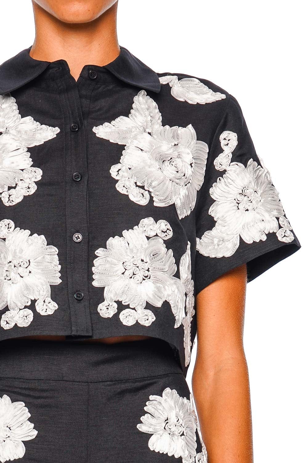SIMKHAI Callie Black Multi Cropped Camp Shirt
