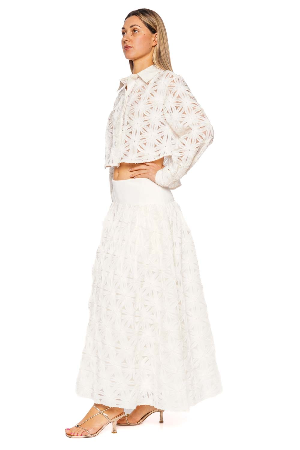 SIMKHAI Mindy Ivory Embroidered Midi Skirt