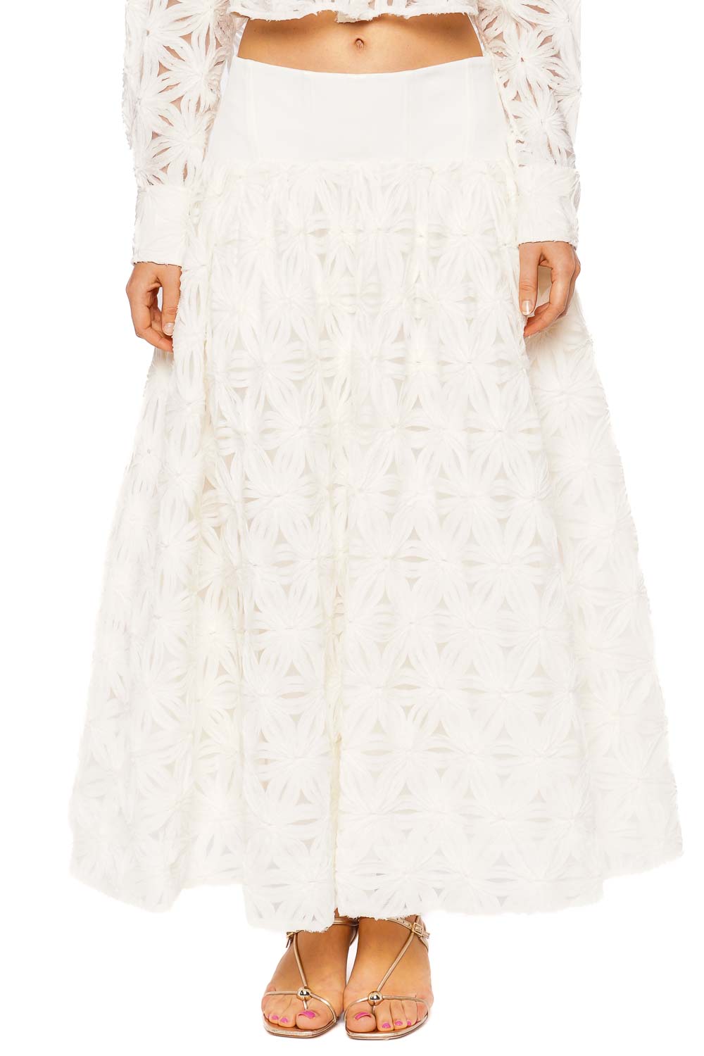 SIMKHAI Mindy Ivory Embroidered Midi Skirt