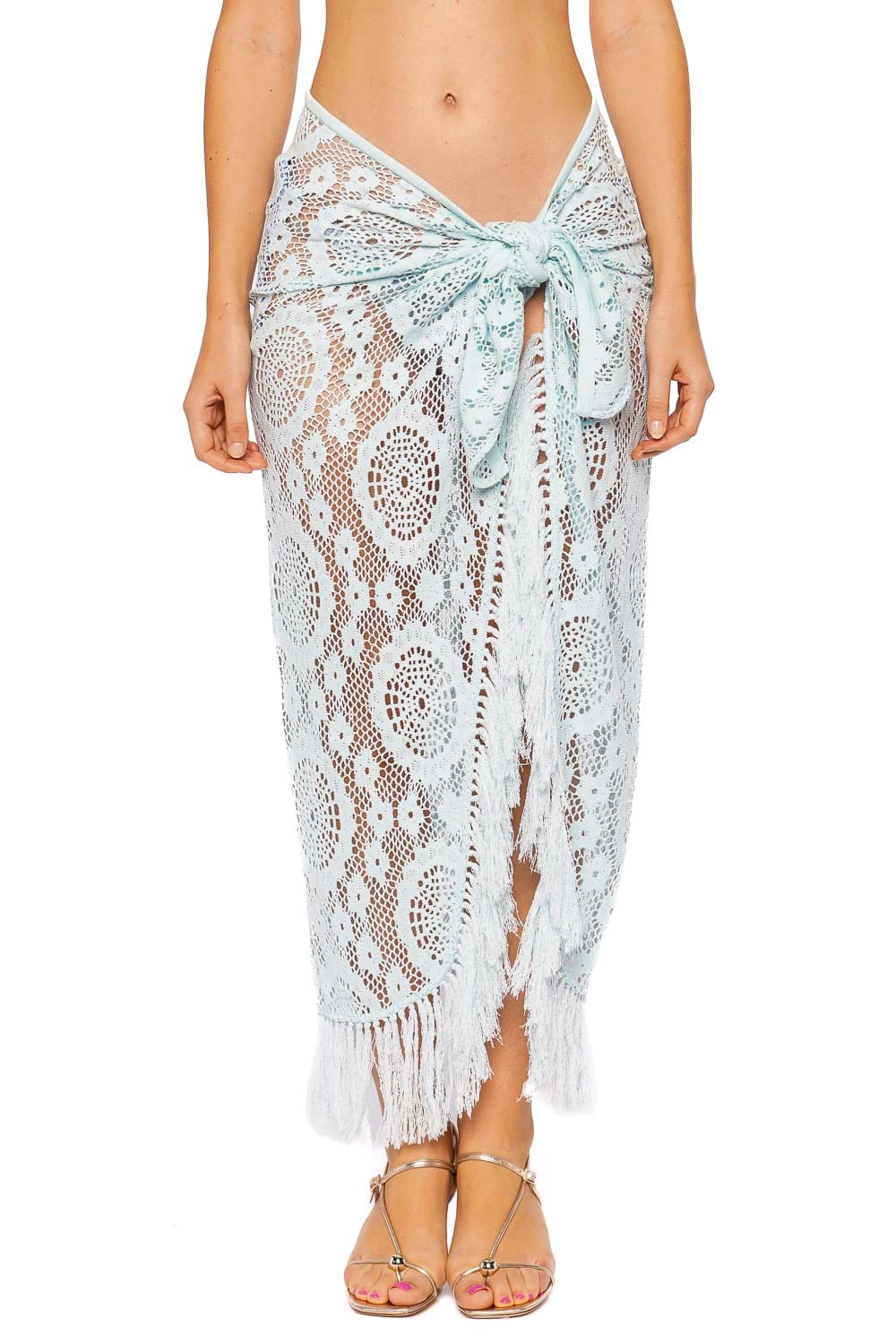 SIMKHAI Thyri Sky Fringe Trim Lace Parreo Skirt