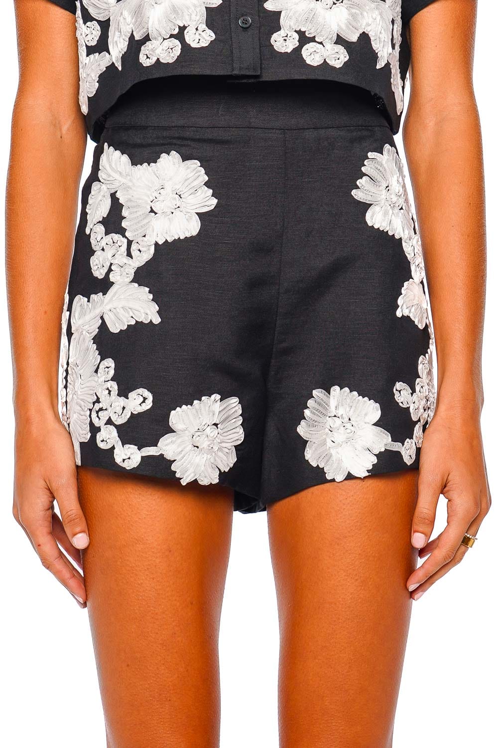 SIMKHAI Sammie Black Multi Floral Embroidered Shorts
