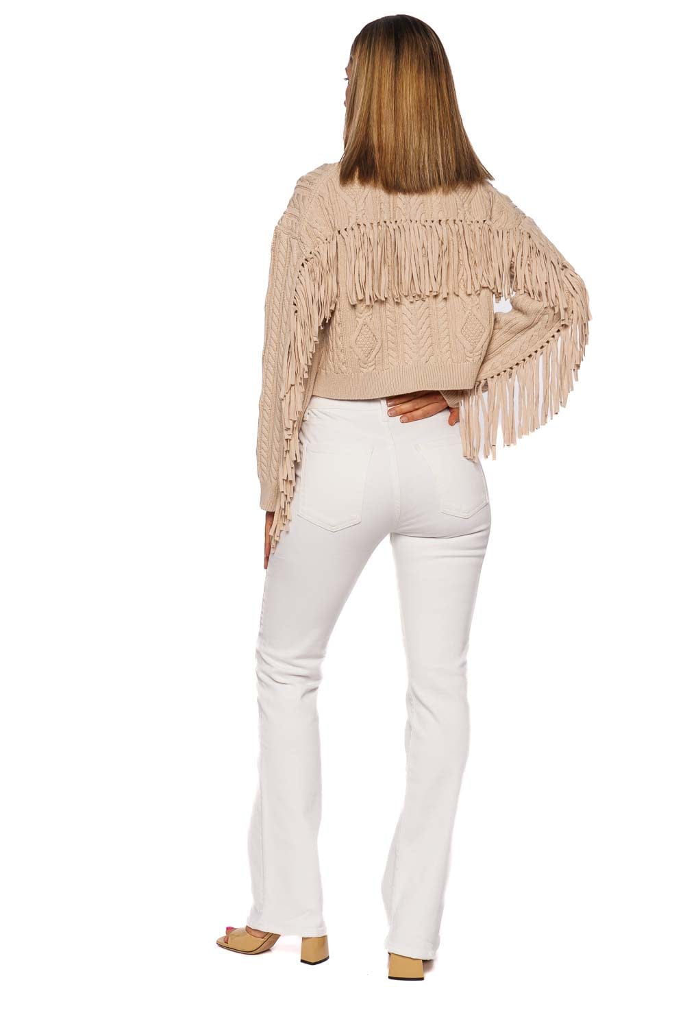 SIMKHAI Virginia Sand Fringed Cropped Cardigan