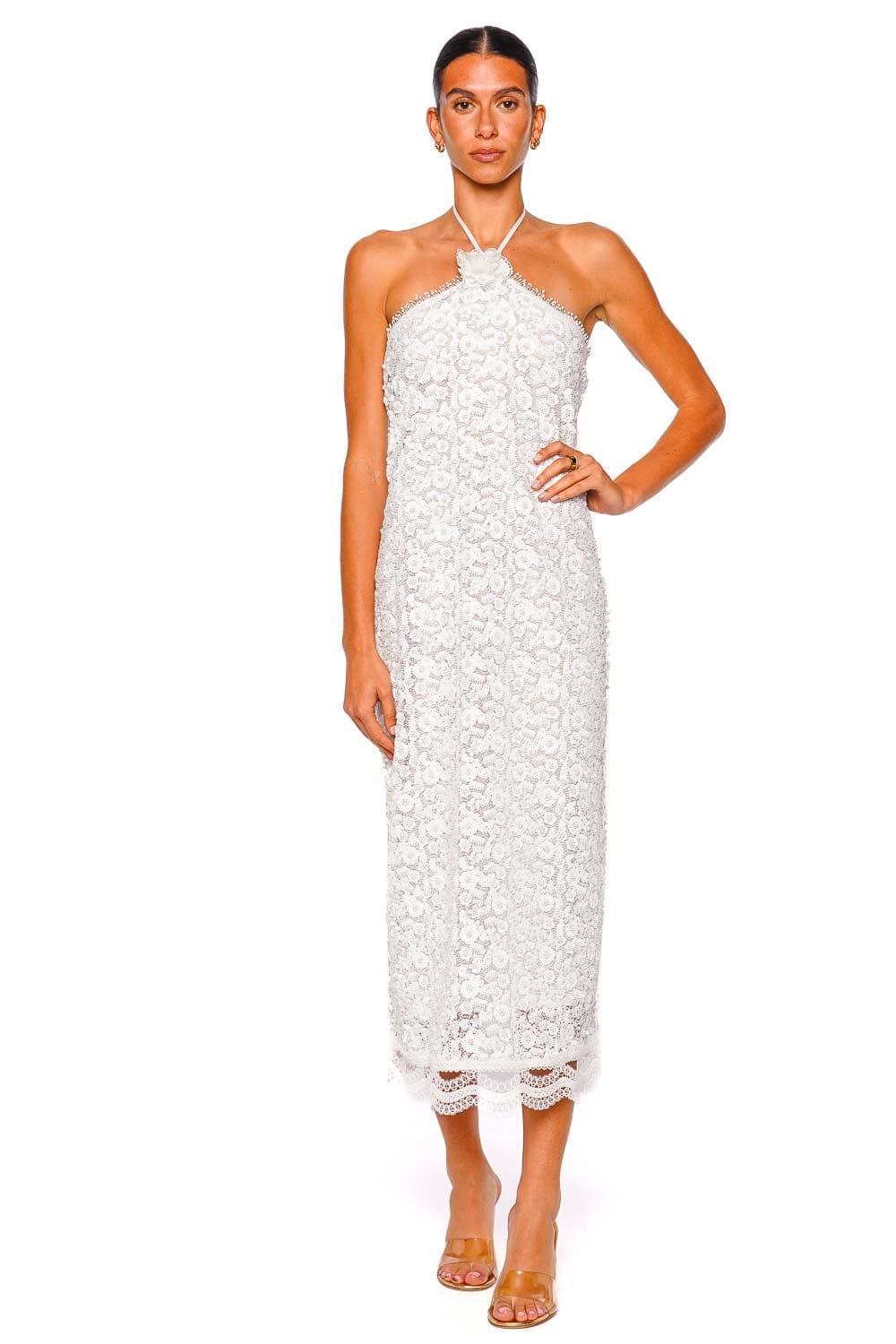 Waimari Beso de Luna White Halter Neck Maxi Dress