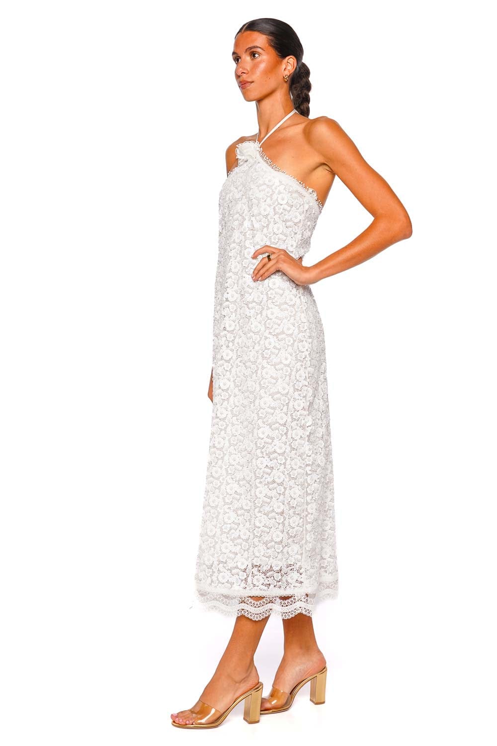 Waimari Beso de Luna White Halter Neck Maxi Dress