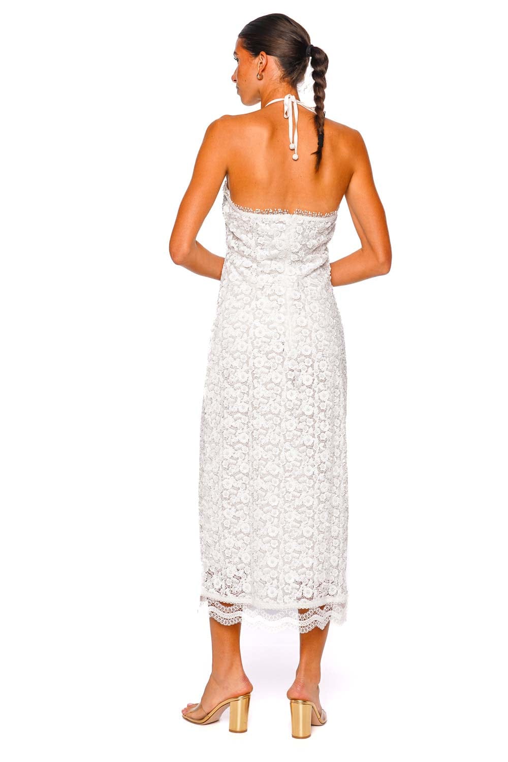 Waimari Beso de Luna White Halter Neck Maxi Dress