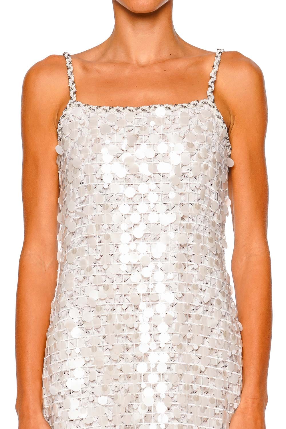 Waimari Electra White Sequin Spaghetti Strap Mini Dress