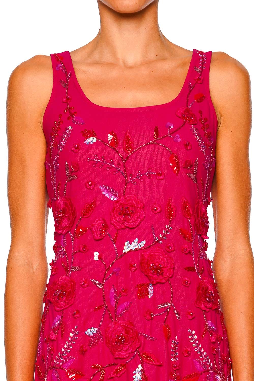 Waimari Ambar Burgundy Sequin Floral Embellished Mini Dress