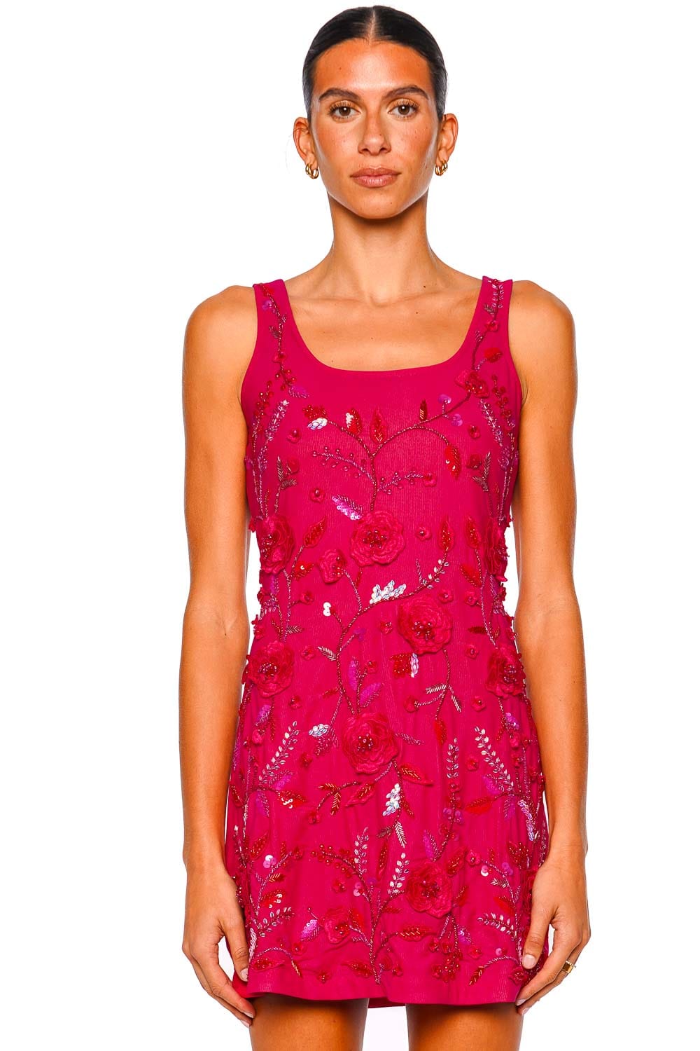 Waimari Ambar Burgundy Sequin Floral Embellished Mini Dress