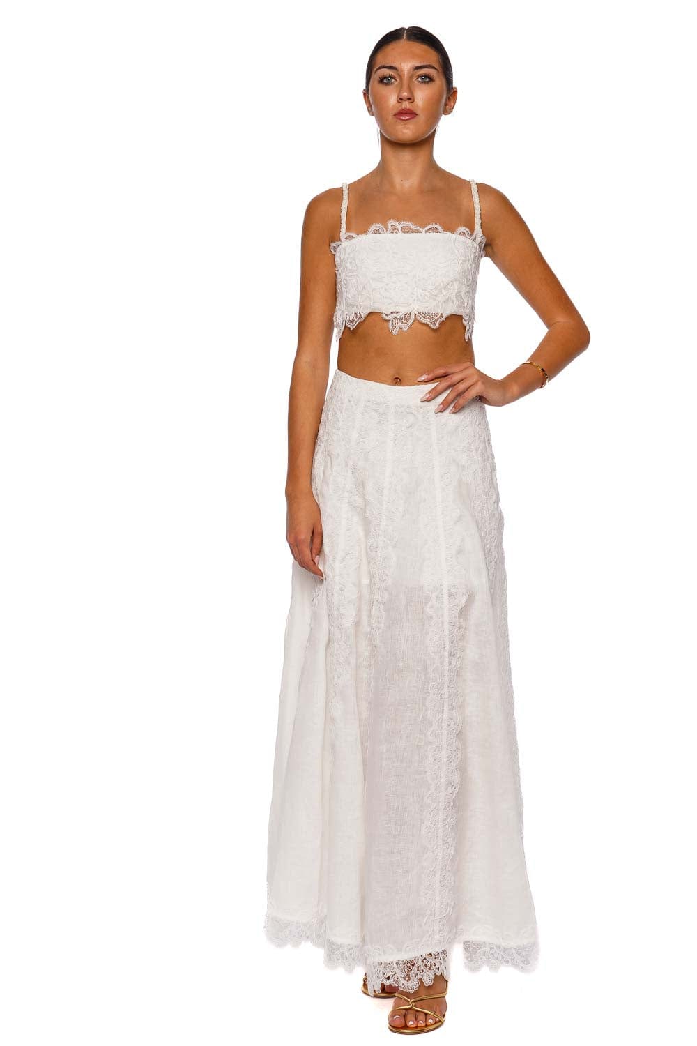 Waimari Amanecer White Lace Trim Crop Top